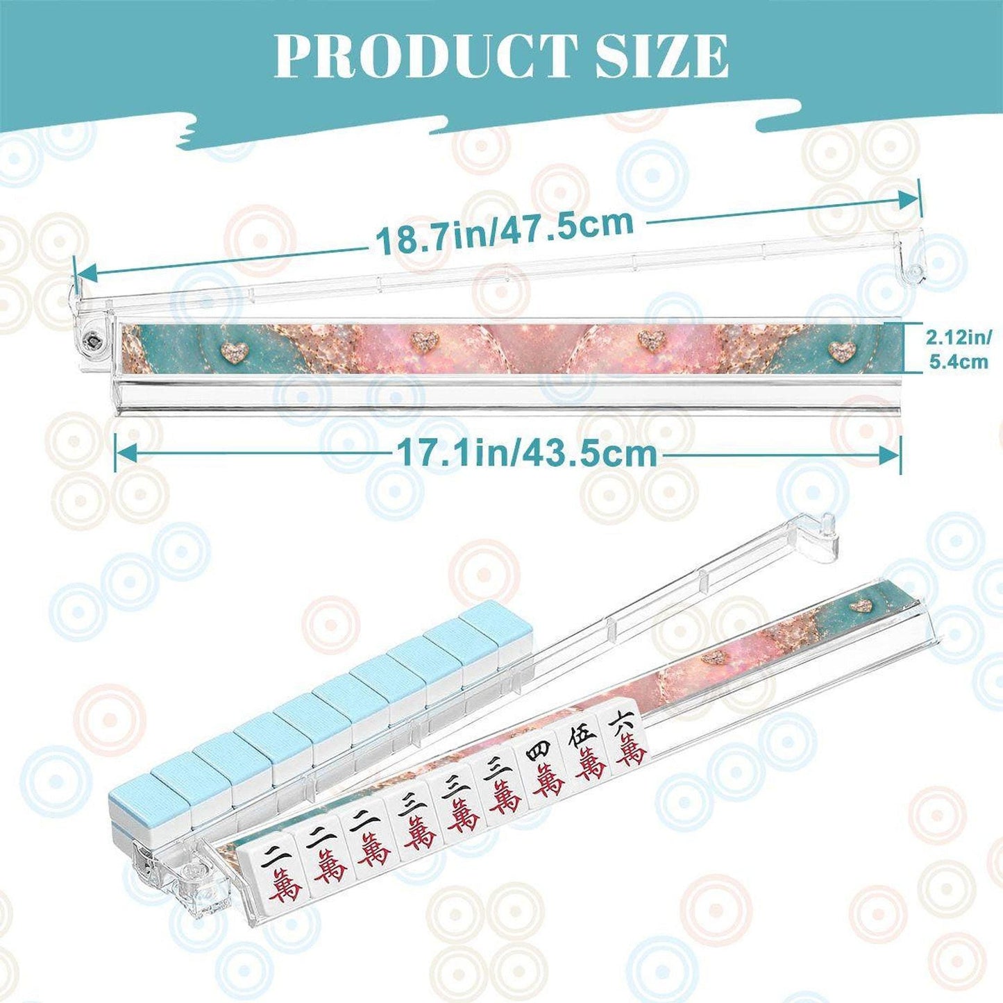 Mahjong Pusher Rack Set, Opal Heart Design with 4 Durable