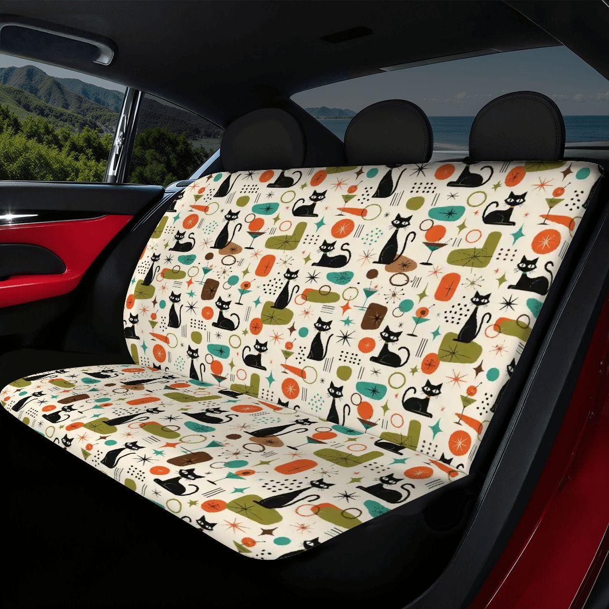Retro Cat Car Seat Covers Full Set | Vibrant Pattern, Polyester & Sponge Material