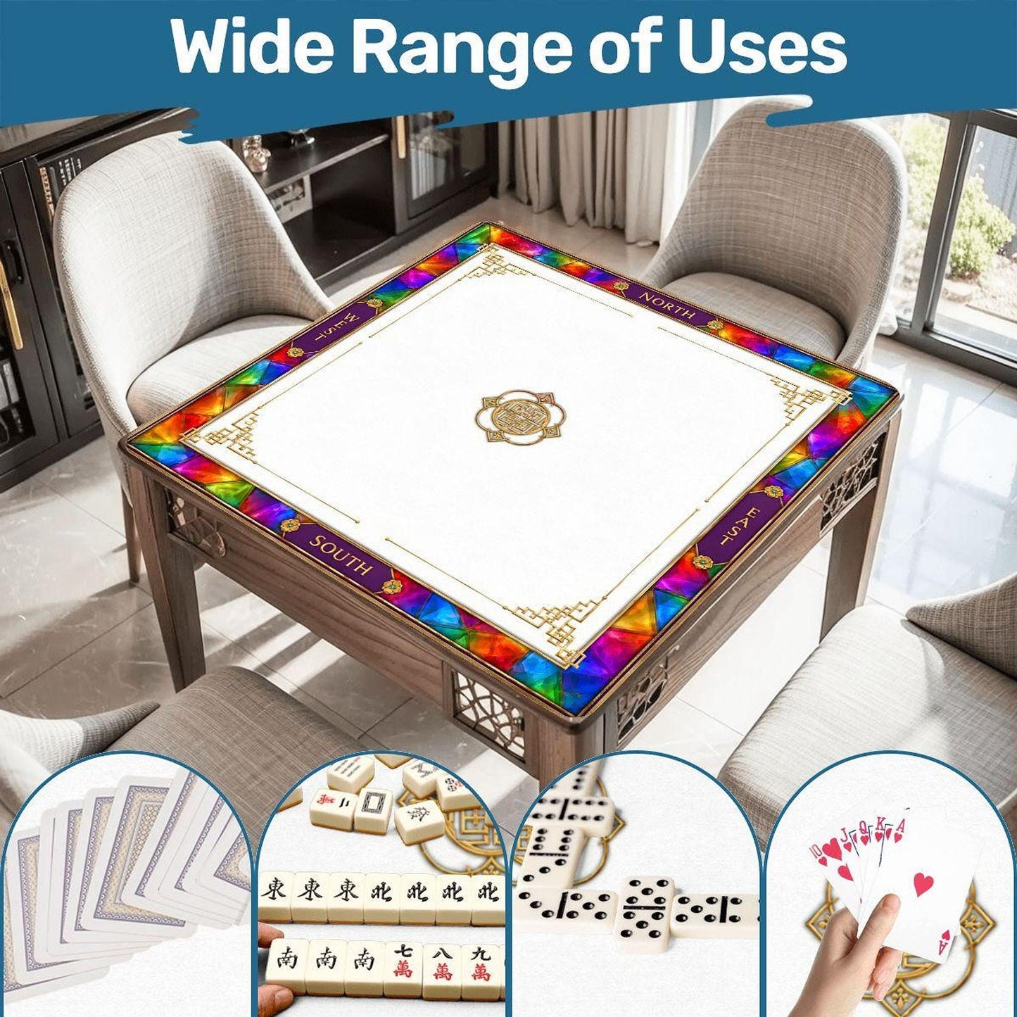 Mahjong Game Mat – Vibrant Non-Slip Playing Surface with Carry Bag