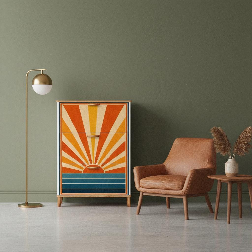Mid Century Decor Golden Horizon Shoe Cabinet | Retro Entryway Storage with Flip Doors