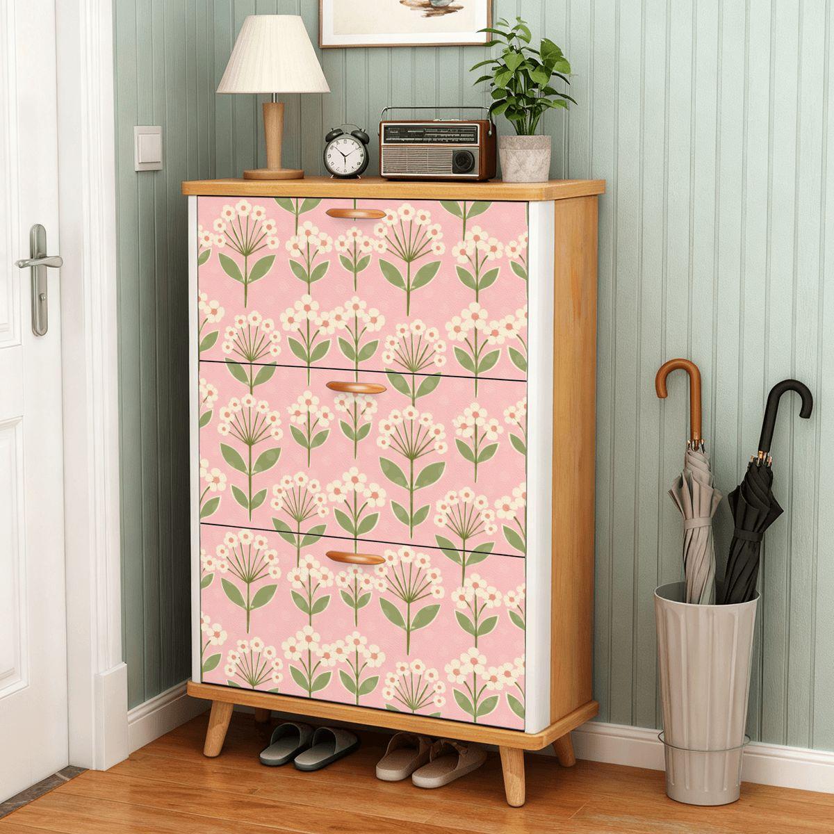 Pink Flower Shoe Cabinet | Made in USA | Durable Storage Organizer with Floral Pattern