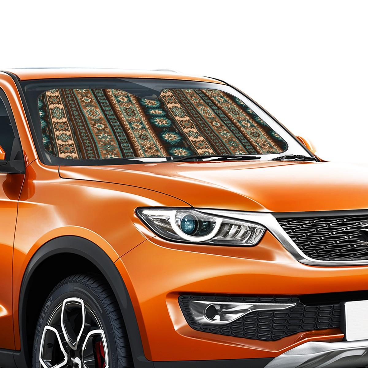Native Pattern Car Windshield Sun Shade - Heat Insulation UV Blocker Interior Protection