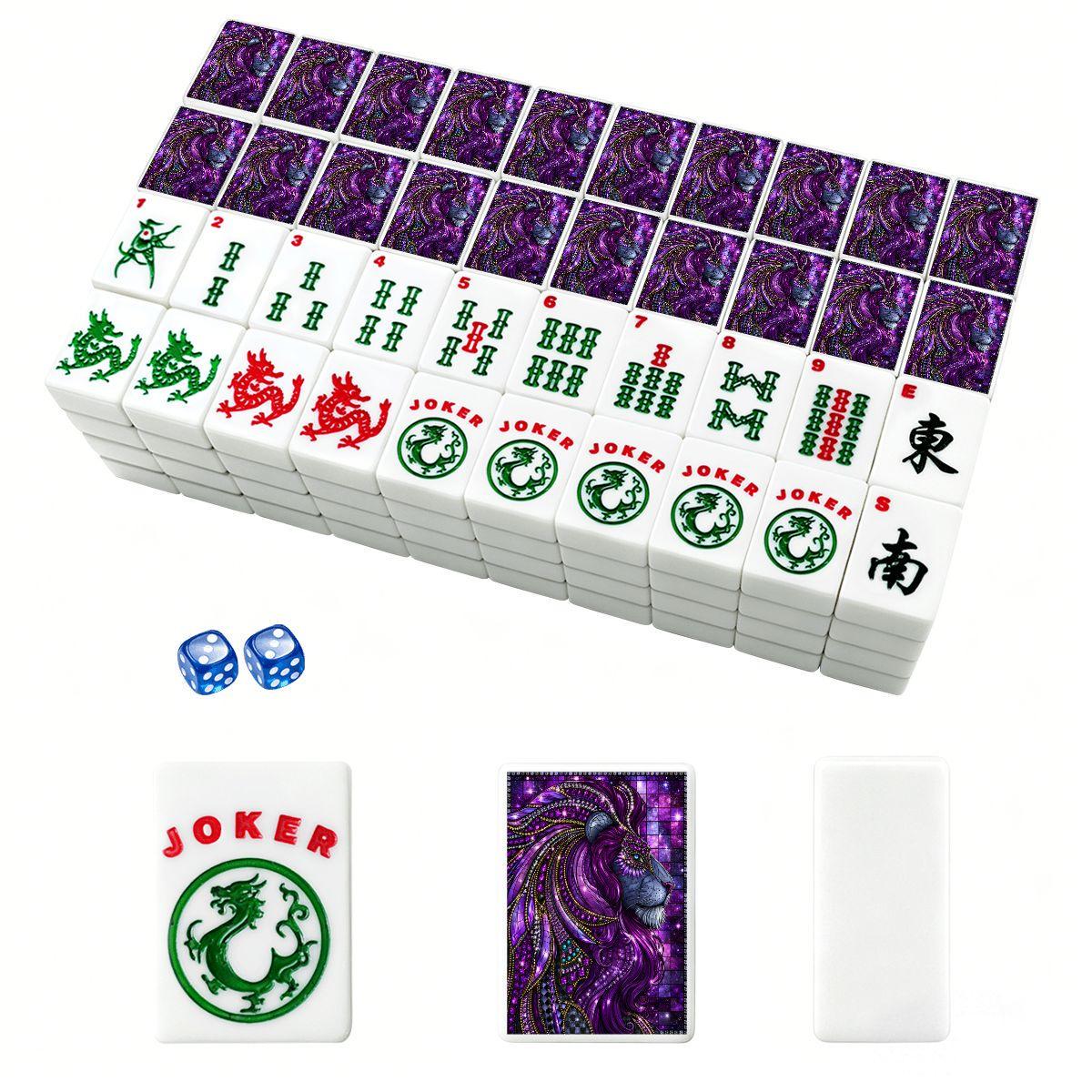 Majestic Lion Mahjong Tiles Set Single Layer | 166-Piece Acrylic American Game