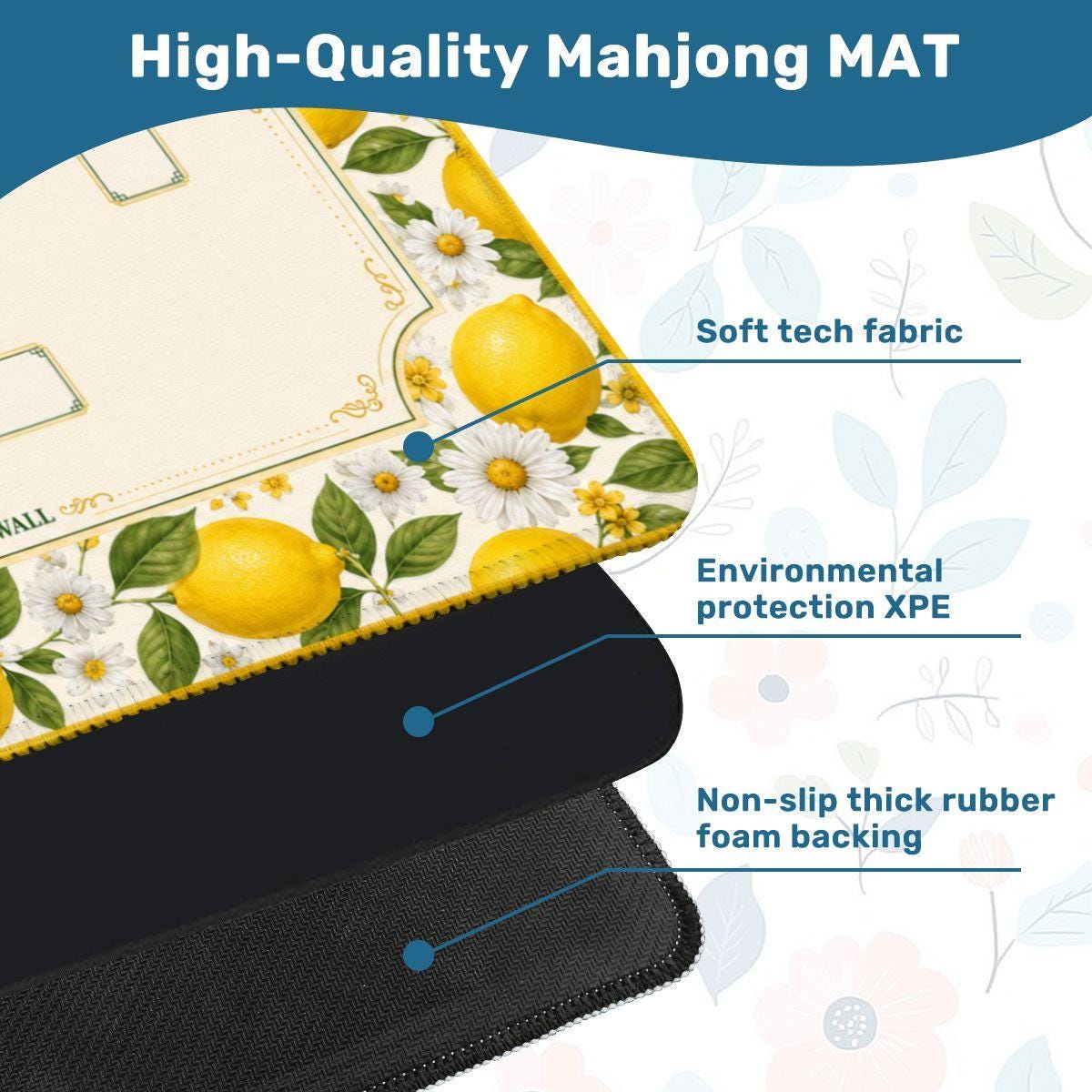 Lemon Mahjong Mat | Vibrant Floral Game Board, Durable Polyester Surface