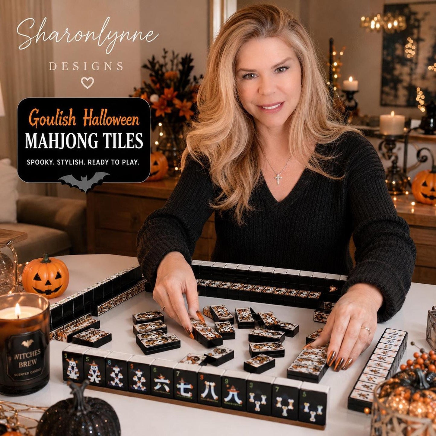 Halloween Mahjong Tile Set, Ghoulish Acrylic Design with 160 Pieces