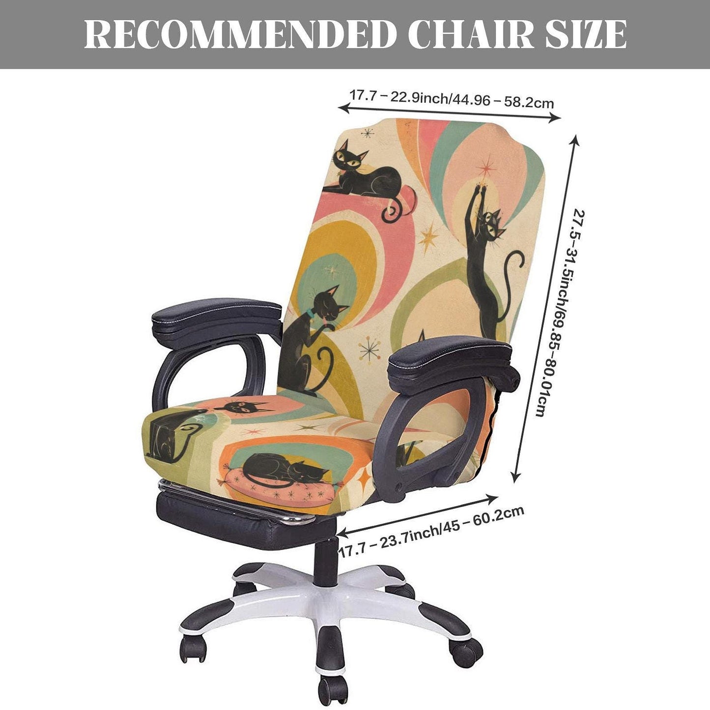 Retro Cat Office Chair Cover – Vibrant Slipcover for Mid-Century Modern