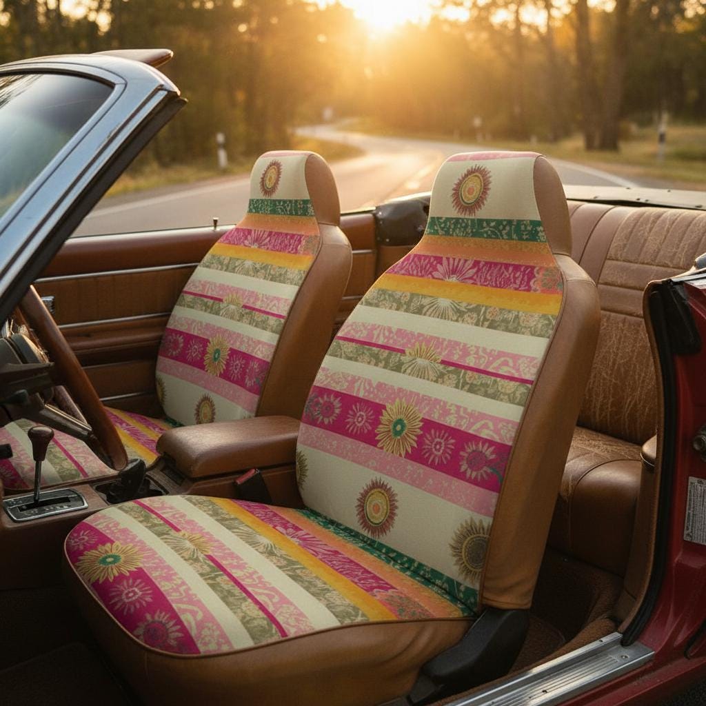 Boho Car Seat Cover – Colorful Sun Design for Universal Fit