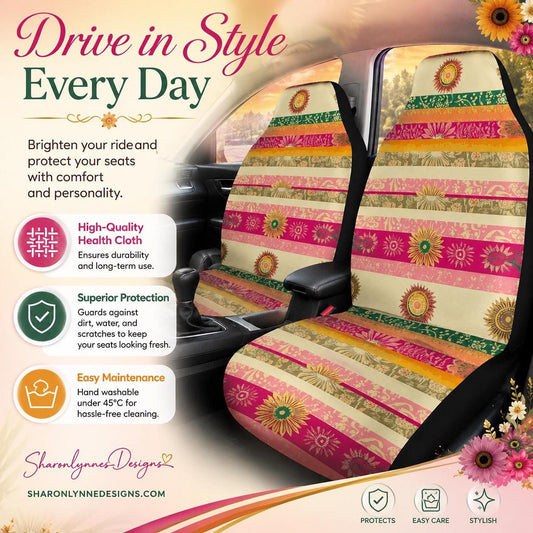 Boho Car Seat Cover – Colorful Sun Design for Universal Fit