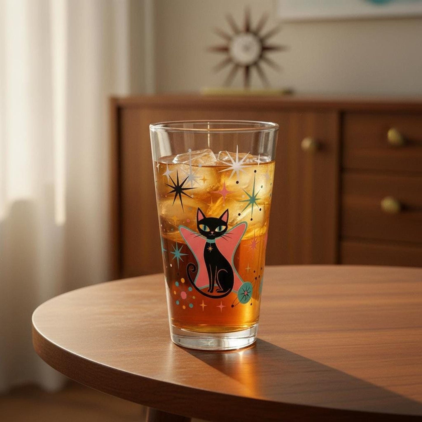 Retro Black Cat Mixing Glass, 16oz Mid Century Cocktail Drinkware