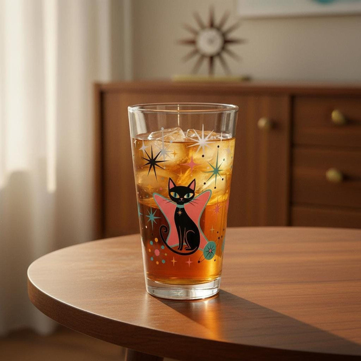 Retro Black Cat Mixing Glass, 16oz Mid Century Cocktail Drinkware