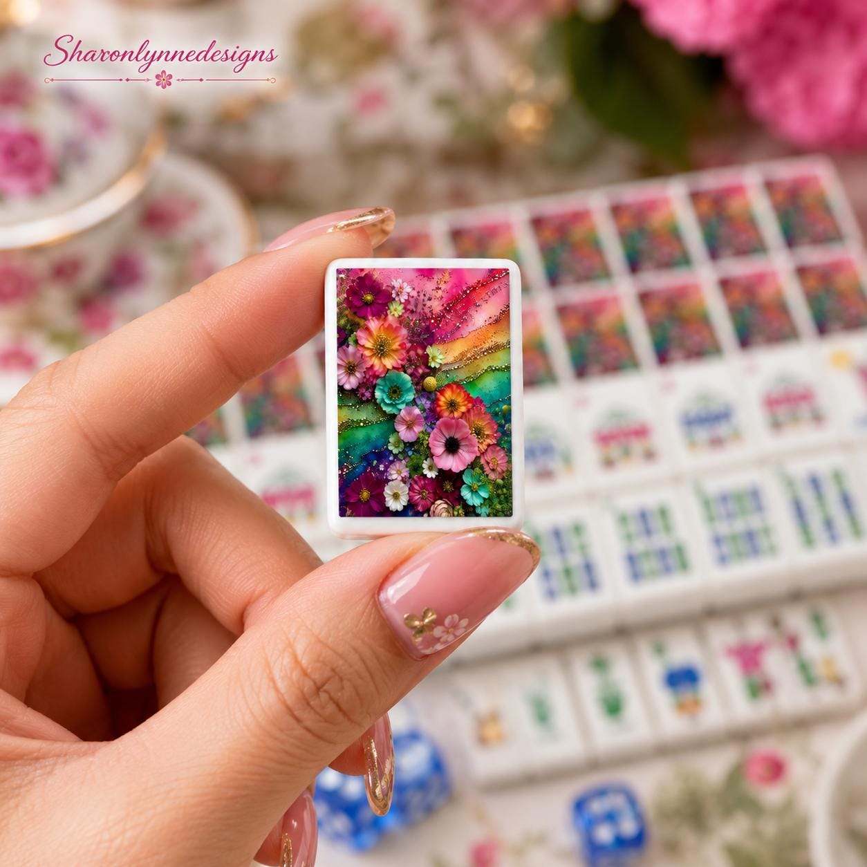 Floral Garden American Mahjong Set – 160 Acrylic Tiles with Jokers, Game Night Fun