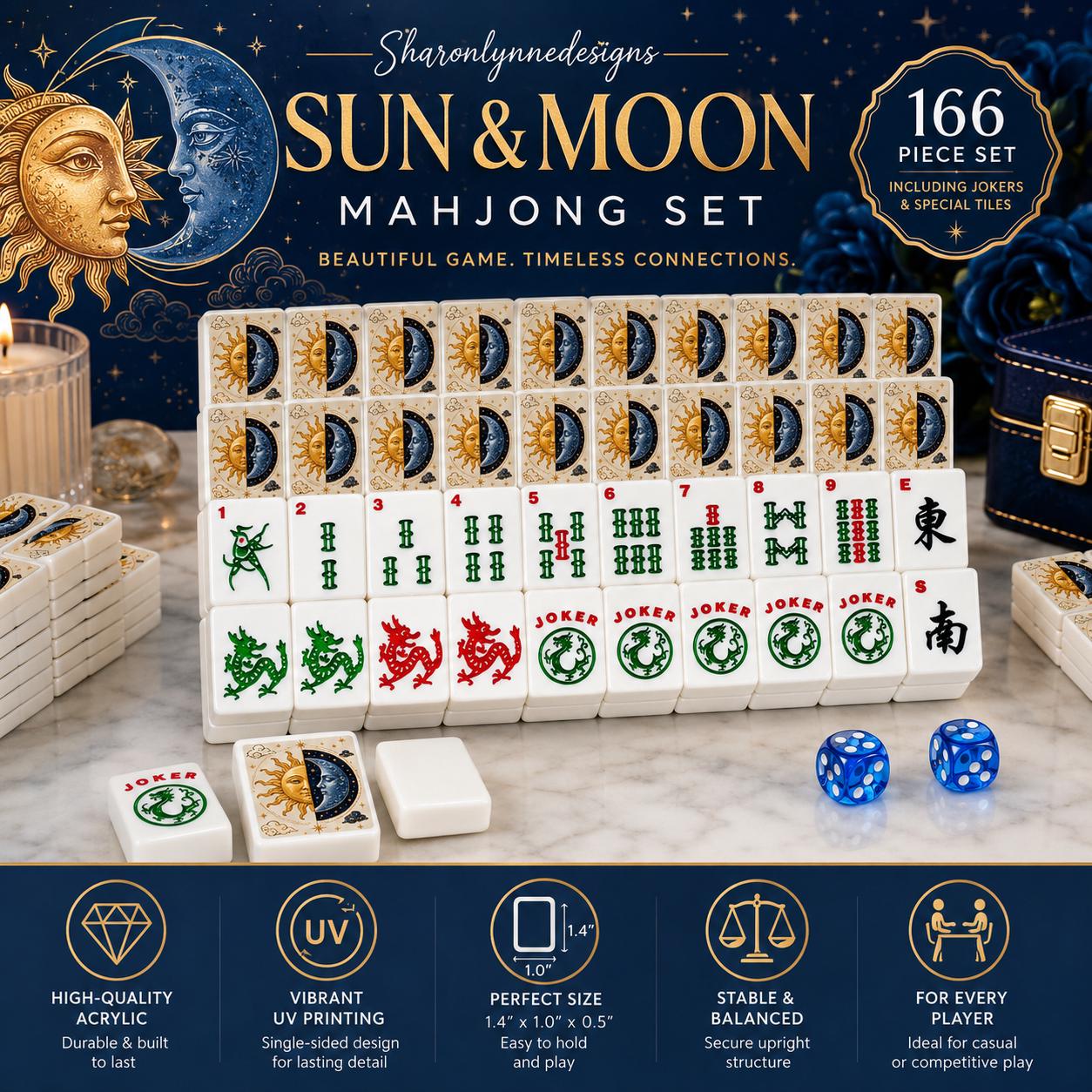 Sun & Moon Mahjong Tiles Set with 166 Acrylic Single Layer