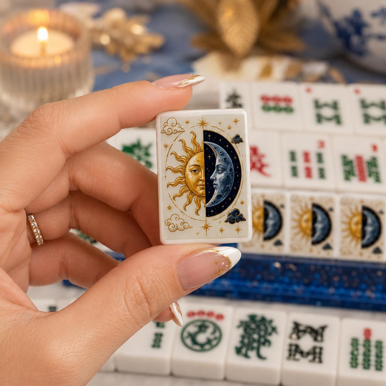 Sun & Moon Mahjong Tiles Set with 166 Acrylic Single Layer