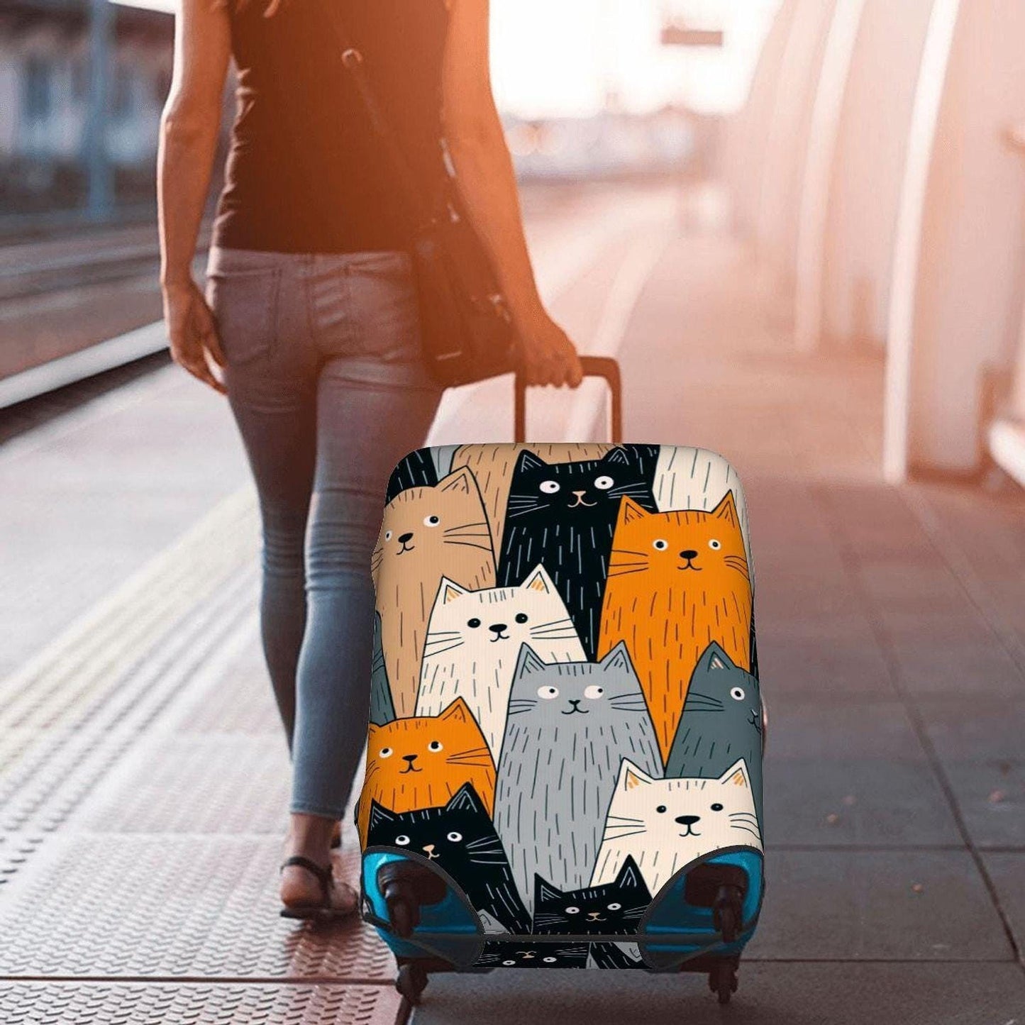 Cat Luggage Cover - Durable Suitcase Protector with Double-Sided Cat Design