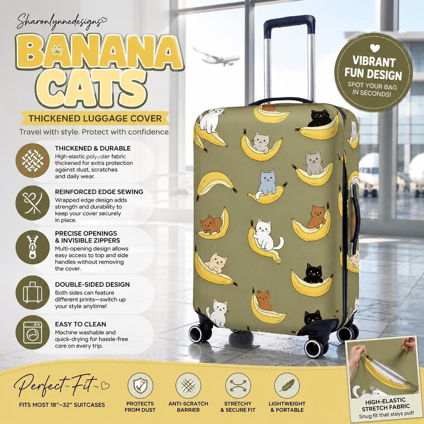 Cat Luggage Cover – Banana Cats Thickened Suitcase Protector for Travel