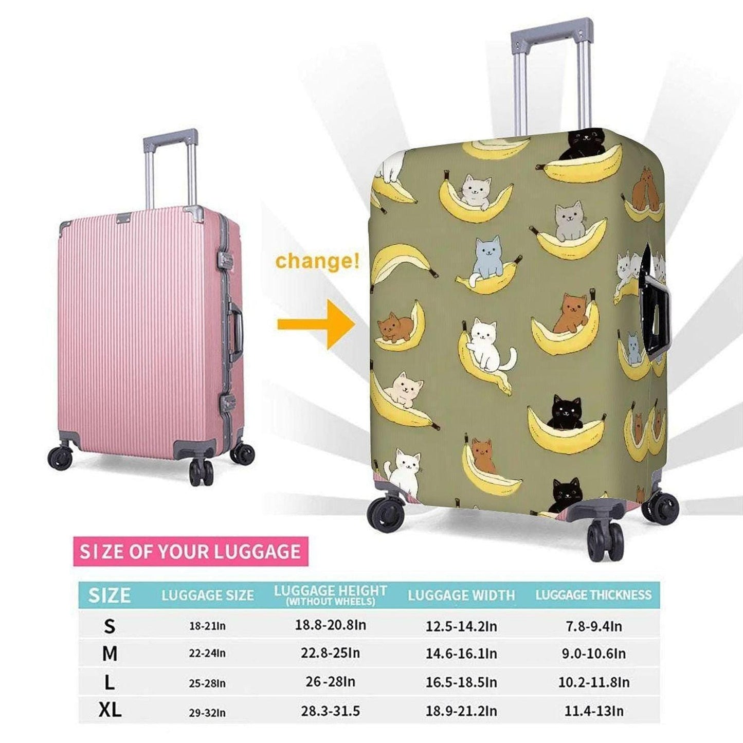 Cat Luggage Cover – Banana Cats Thickened Suitcase Protector for Travel