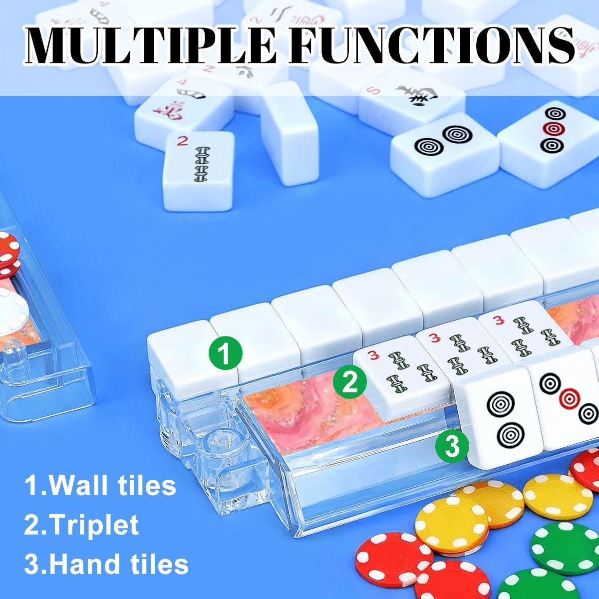 Pink & Orange Mahjong Tile Pusher Racks 4pcs Acrylic Organizer with Card Holder, UV Printed