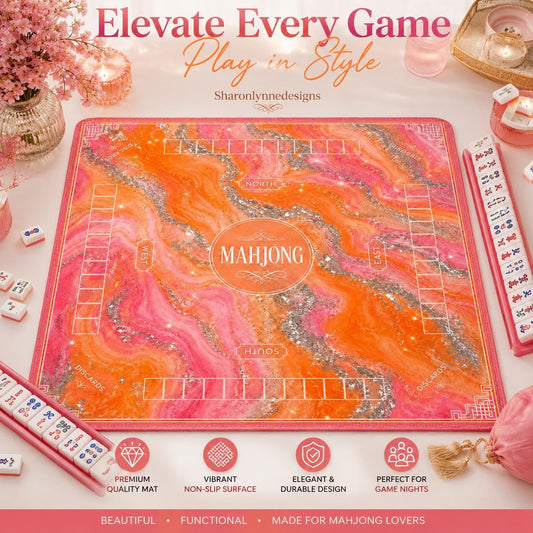 Pink Orange Mahjong Mat 31.5x31.5 Non-Slip Polyester Game Board Table Cover