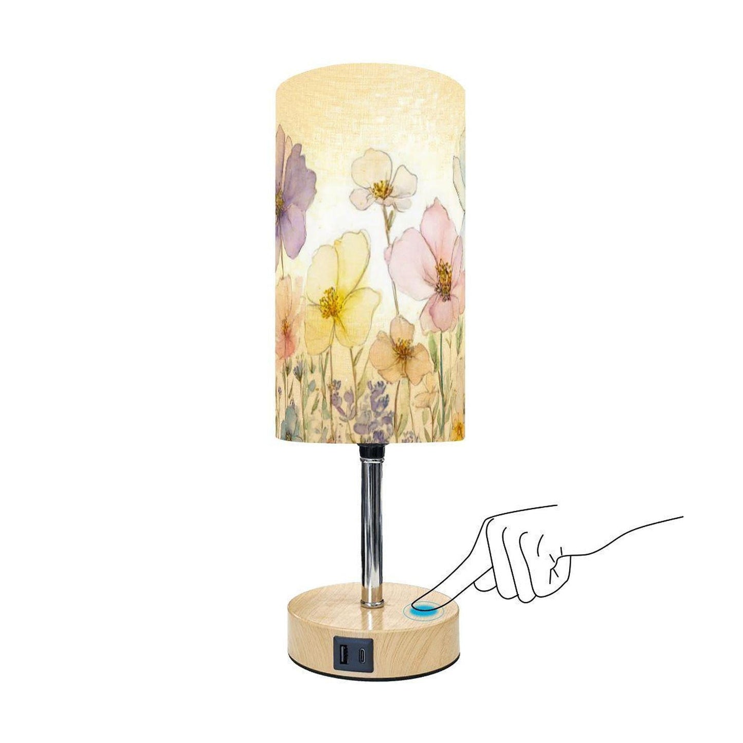 Floral Nightstand Touch Sensitive Lamp with USB Charging Port