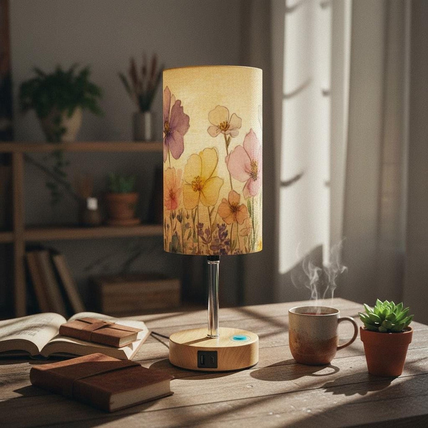 Floral Nightstand Touch Sensitive Lamp with USB Charging Port