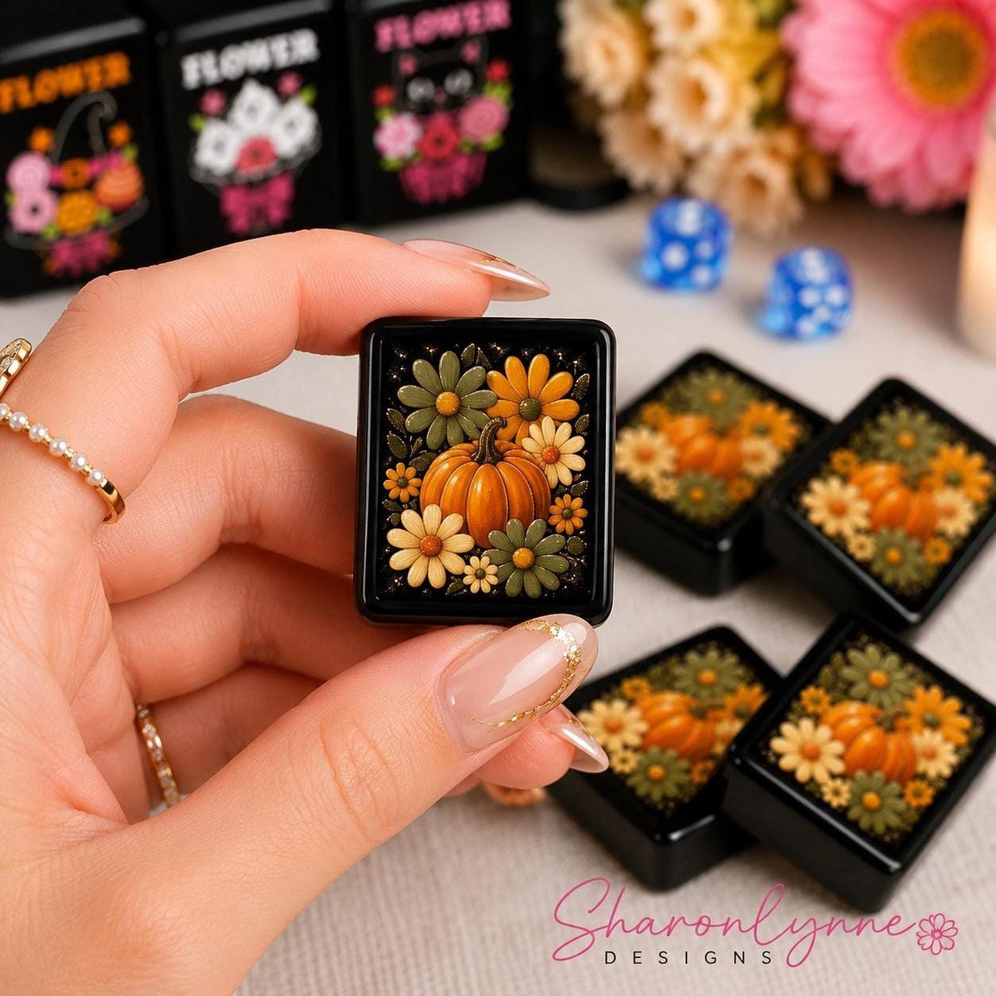 Pumpkin Mahjong Floral Halloween Tiles, American Set with Decorative Design, for Game Night