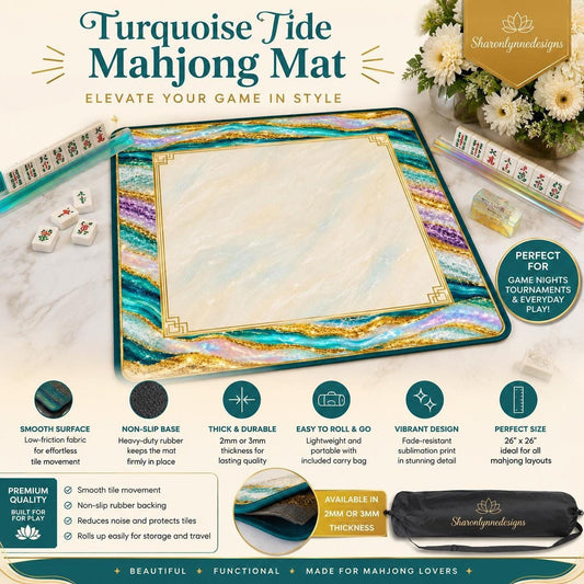 Turquoise Tide Mahjong Mat, Non-Slip Playing Surface with Storage Bag