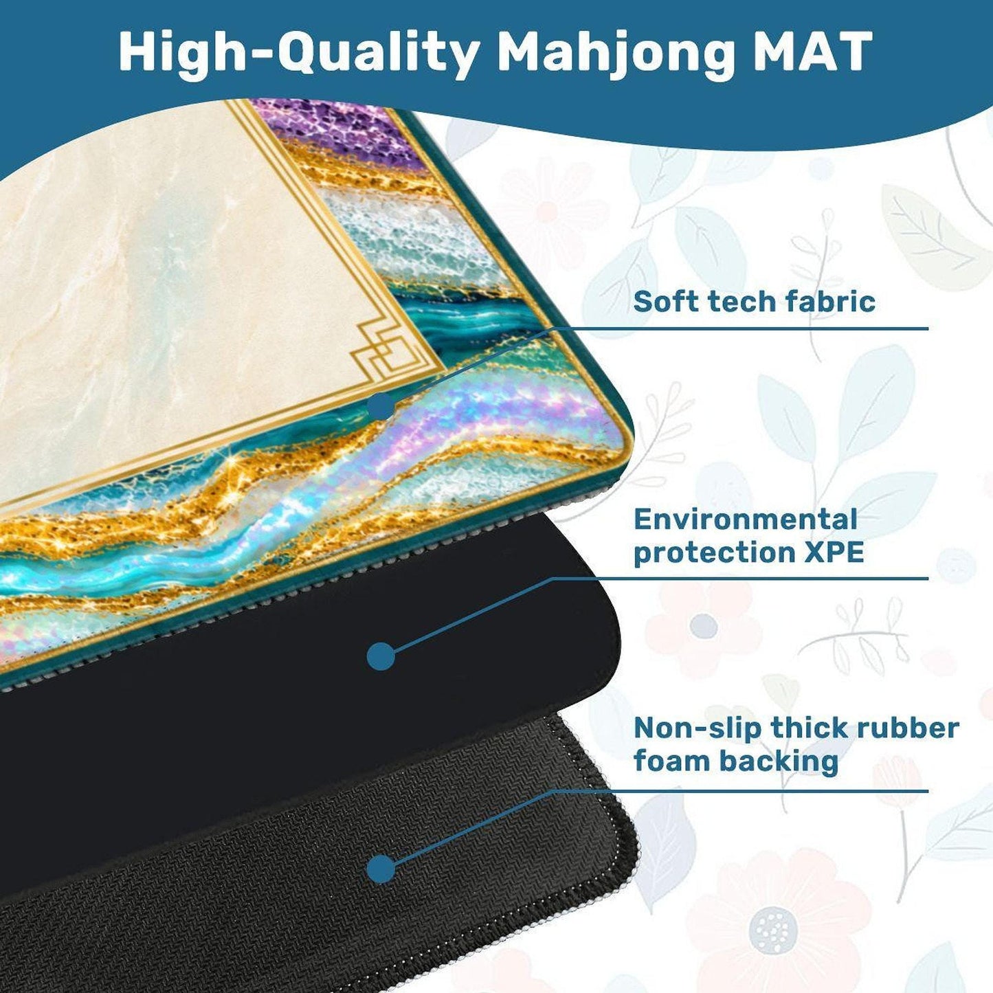 Turquoise Tide Mahjong Mat, Non-Slip Playing Surface with Storage Bag