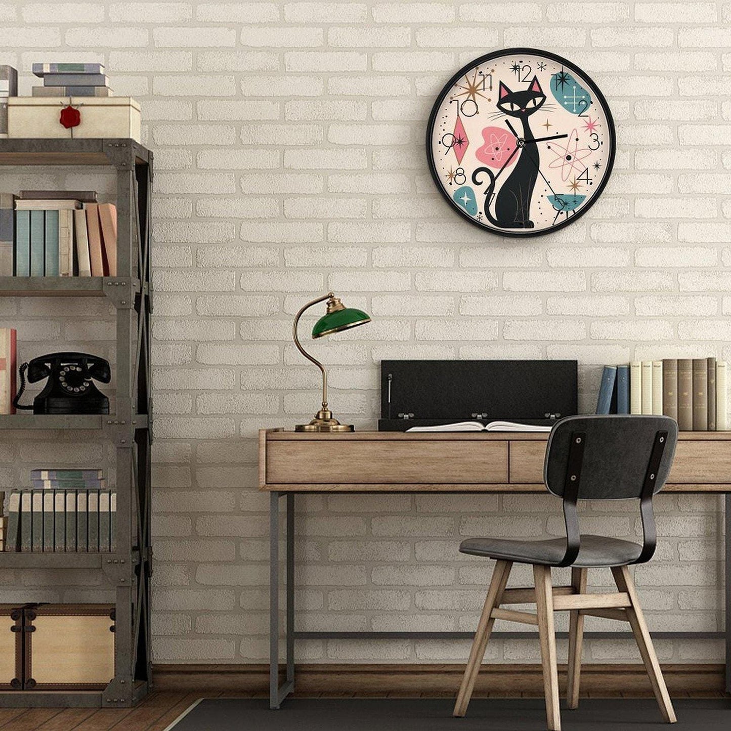 Cat Wall Clock with Retro Design, 10-Inch Silent Non-Ticking Decor