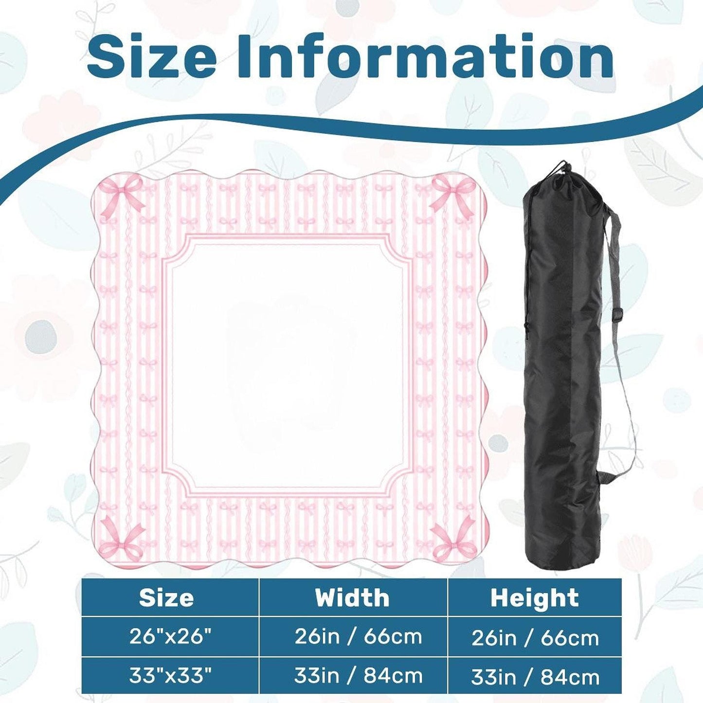 Pink Mahjong Mat with Stripes & Bows, Non-Slip Scalloped Design