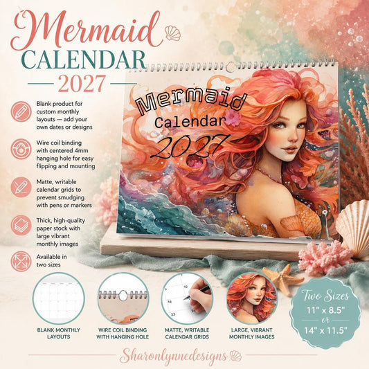 Mermaid Calendar 2027 | Illustrated Wall with Lush Artwork