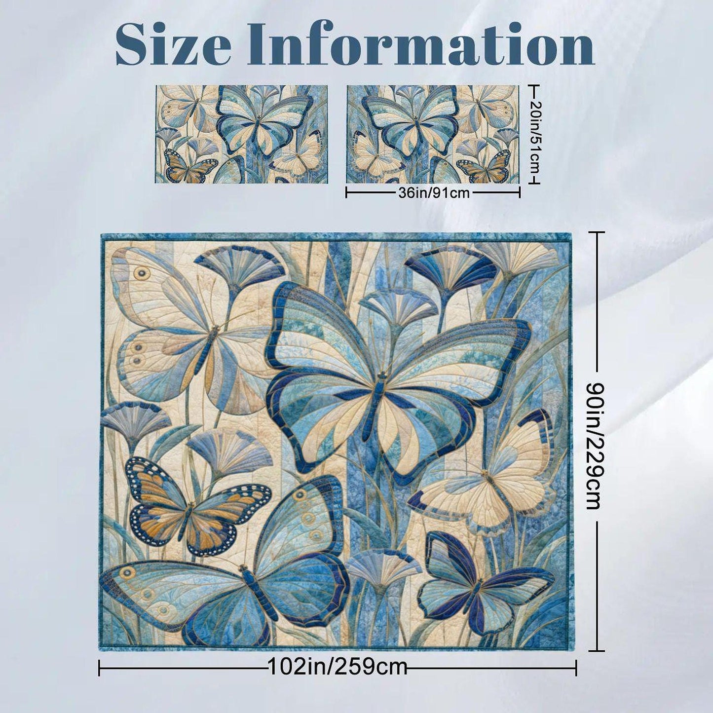 Butterfly Duvet Cover Set, King Size Bedding with Blue & Beige