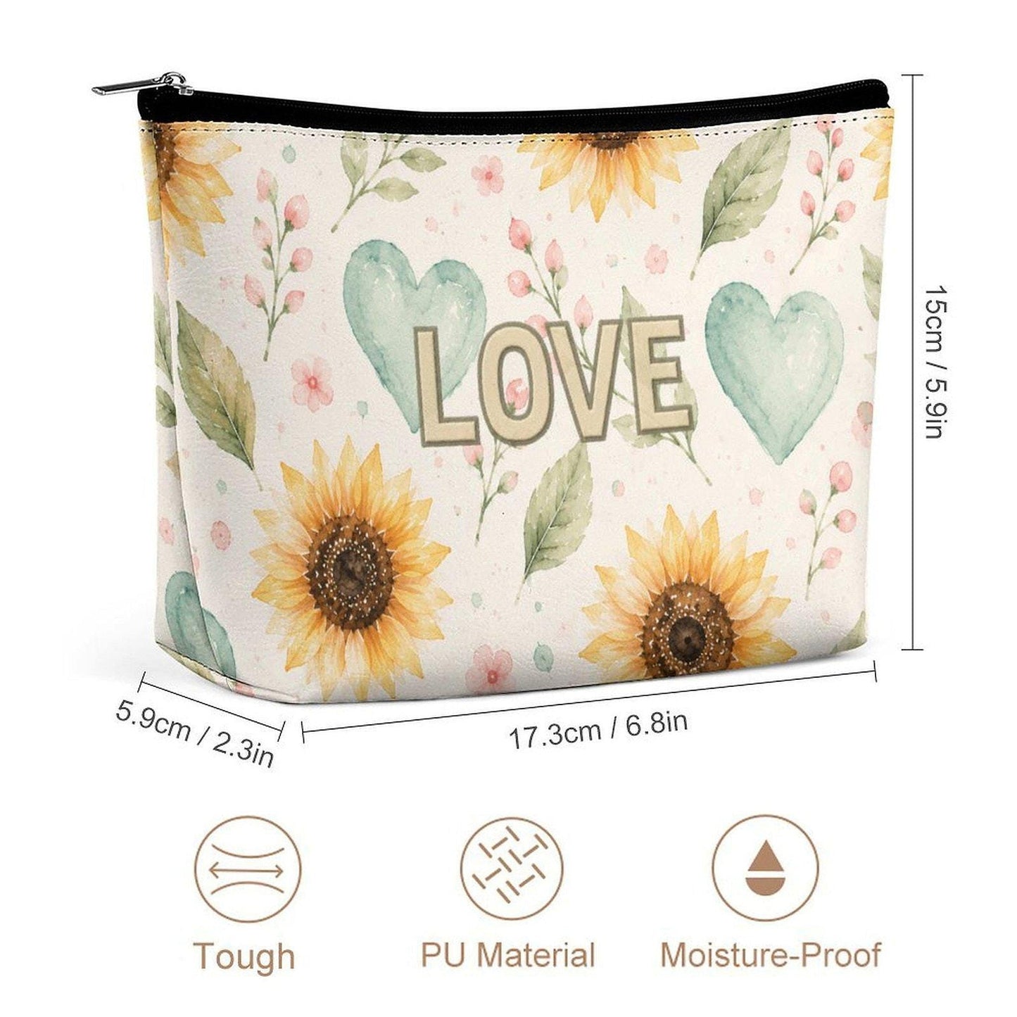 Sunflower Mahjong Makeup Bag, Watercolor Floral Cosmetic Pouch with Durable Zipper