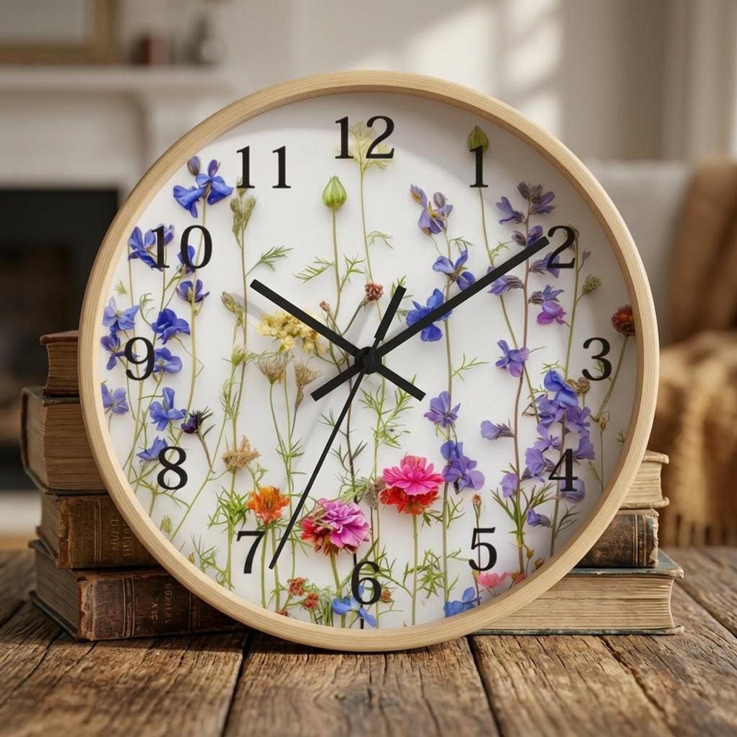 Floral Wall Clock, Modern Round Plexiglass Timepiece for Home Decor