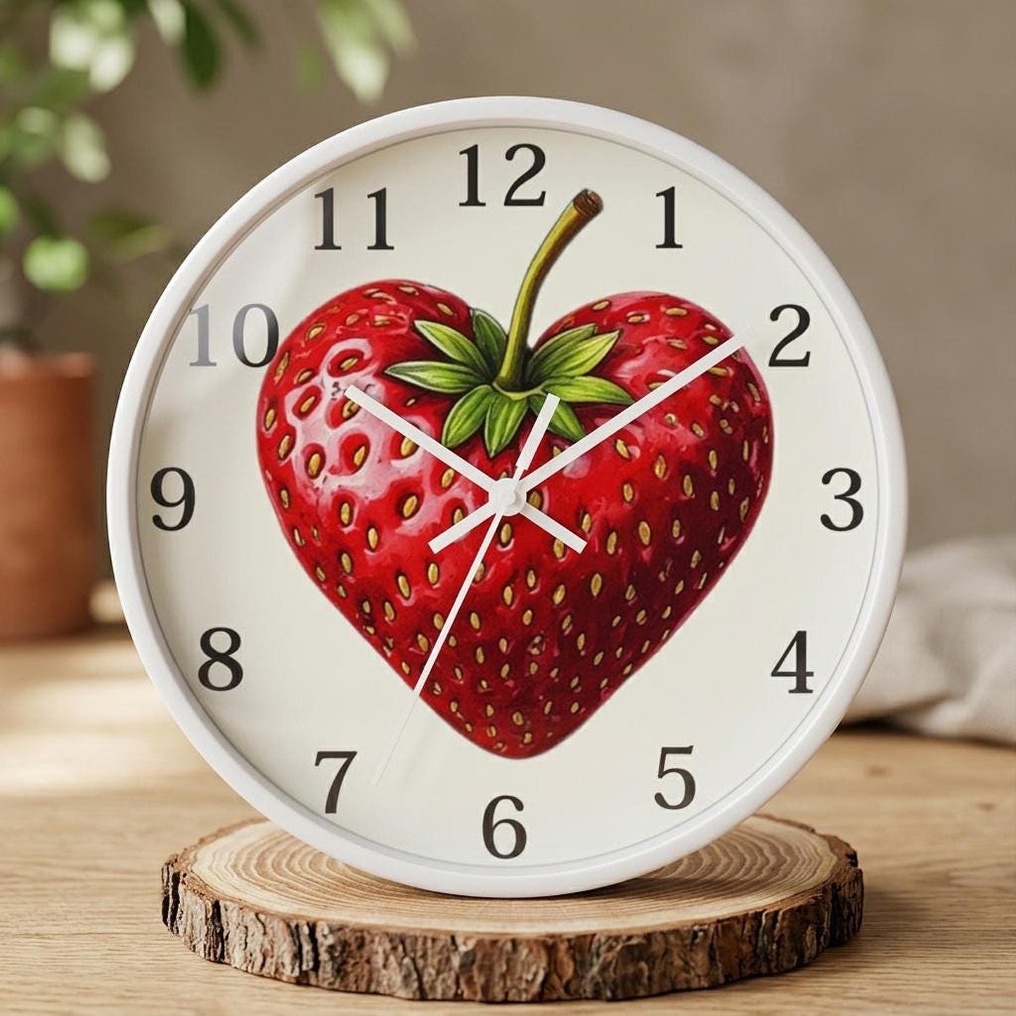Strawberry Clock with Heart Design, Colorful Kitchen Wall Decor