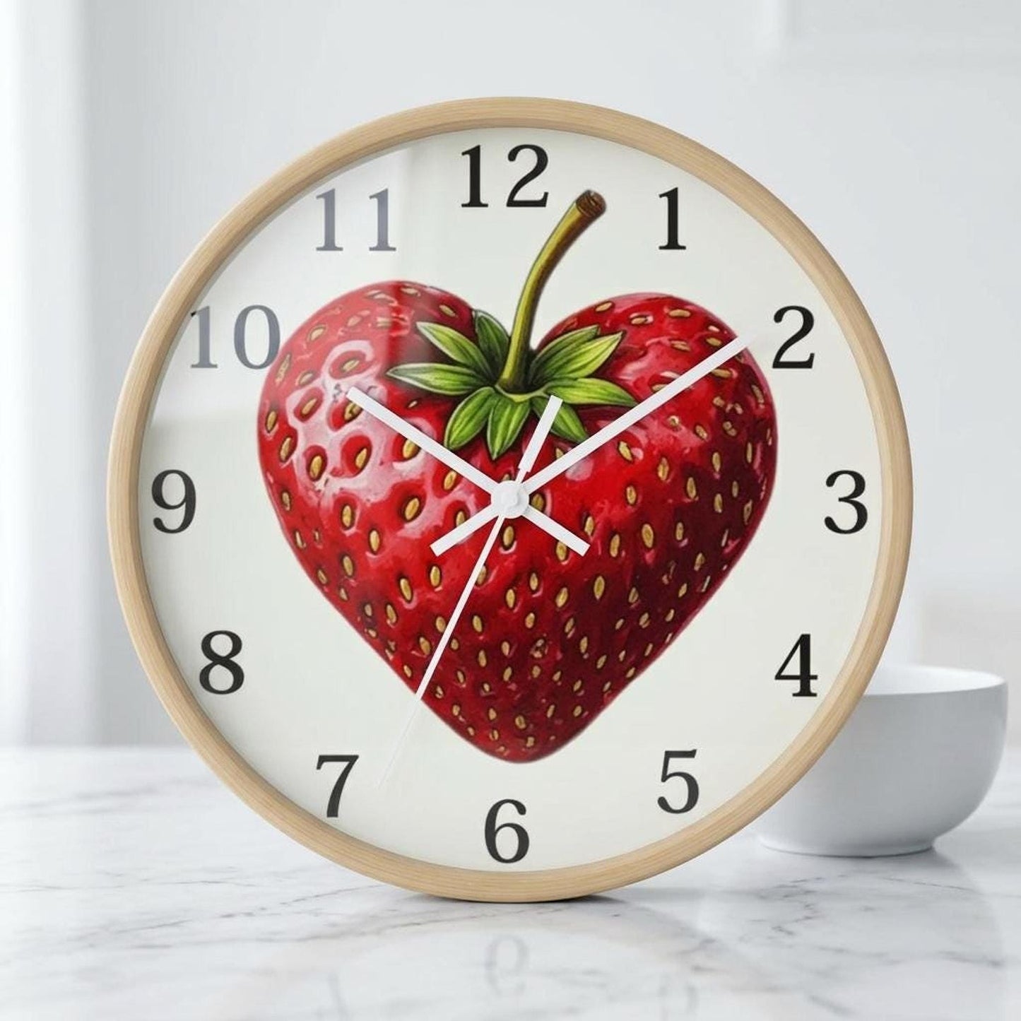 Strawberry Clock with Heart Design, Colorful Kitchen Wall Decor