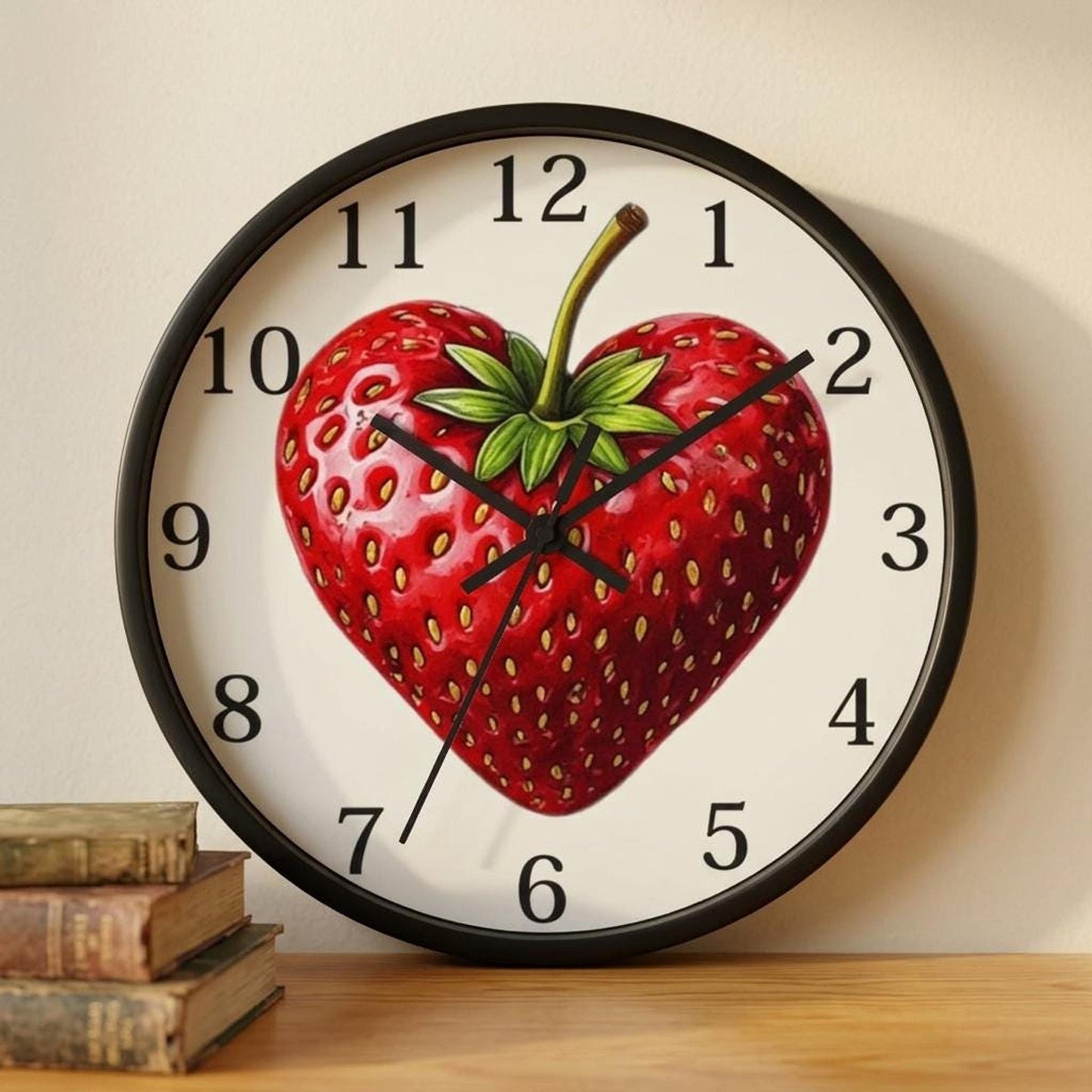 Strawberry Clock with Heart Design, Colorful Kitchen Wall Decor