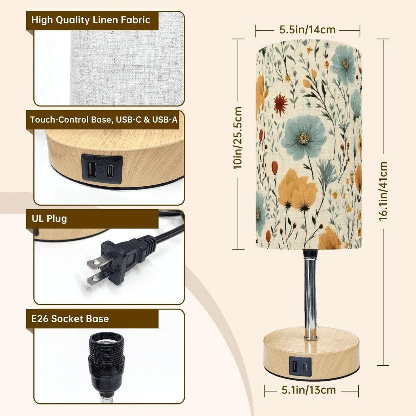 Floral Desk Lamp with Touch Control and USB Charging Port