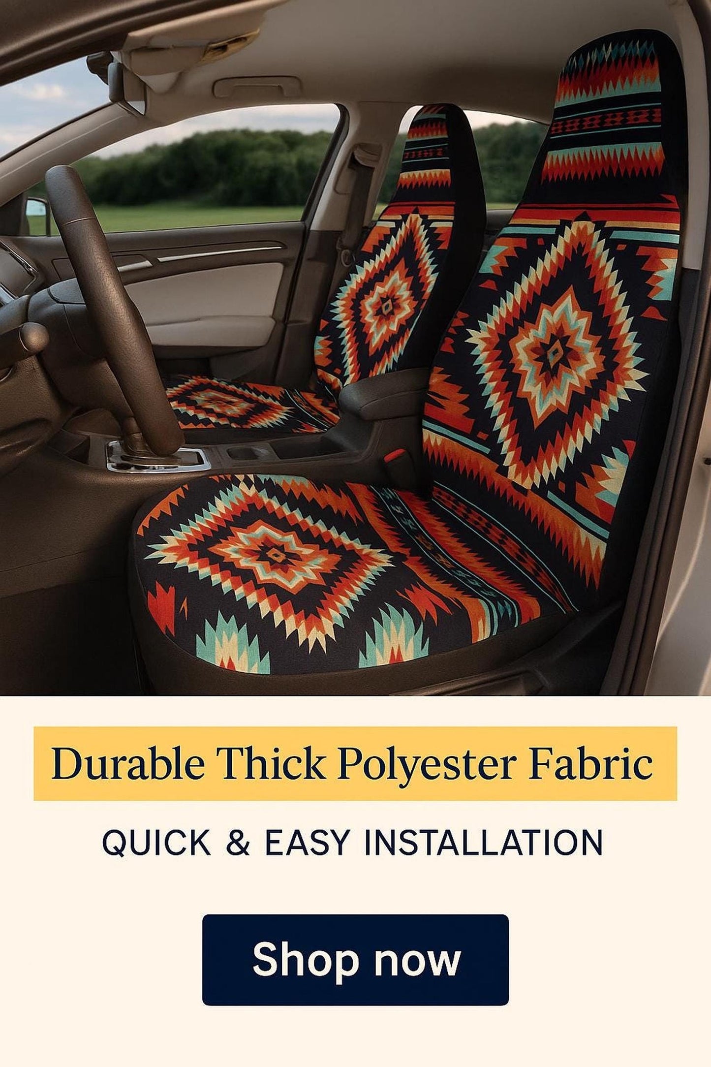 Aztec Car Seat Covers for Universal Fit, Durable Polyester Protection