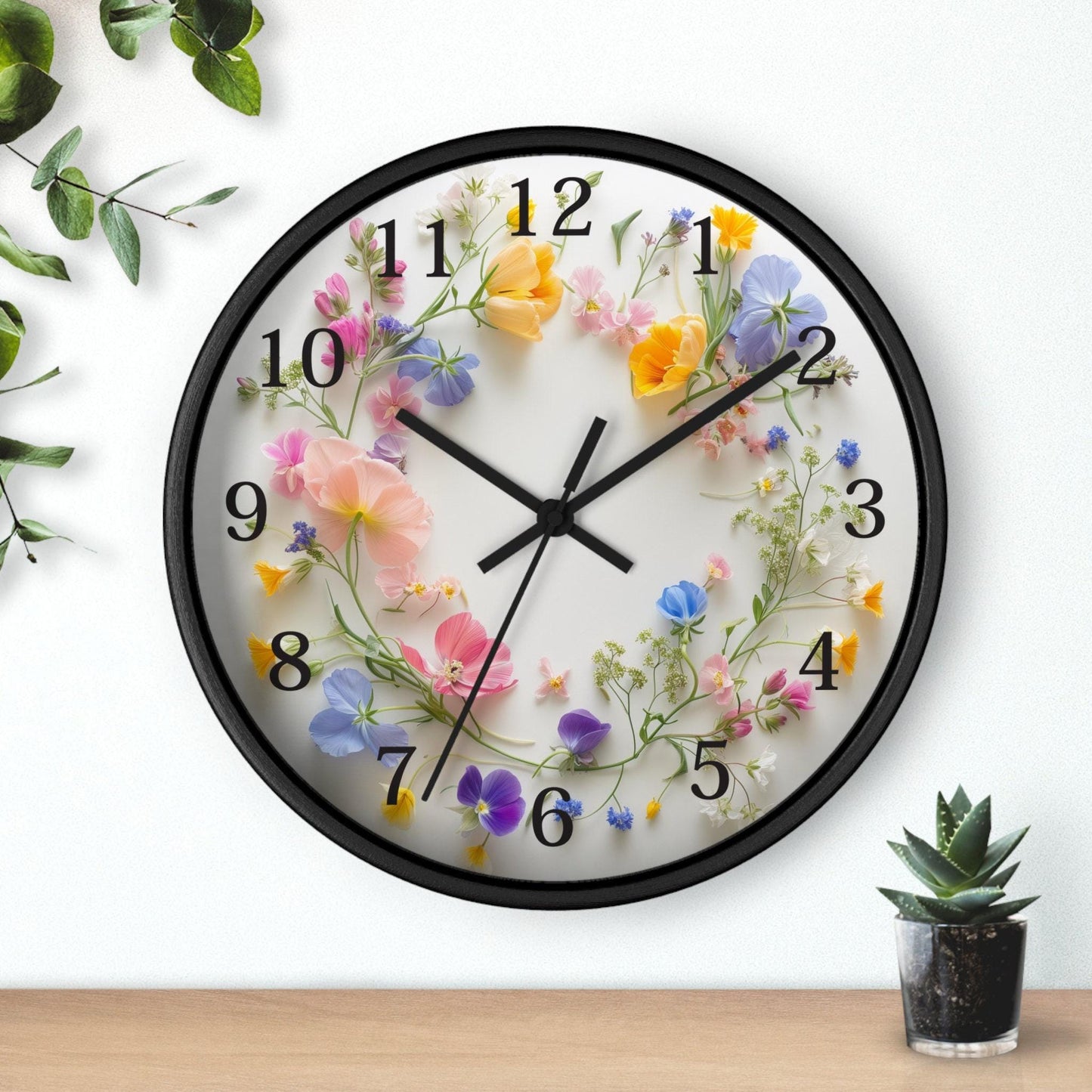 Dried Flower Clock: Rustic Wood Frame with Silent Movement
