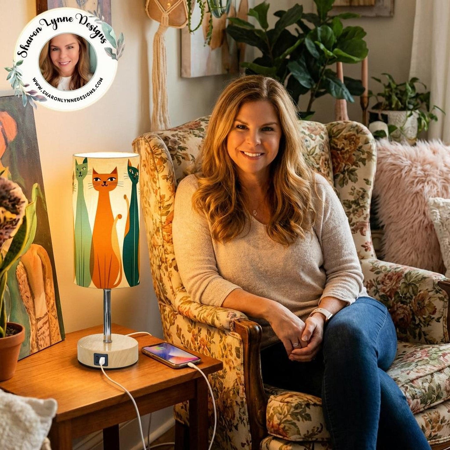 Cat Touch Lamp with USB Charging Port, Vintage-Inspired Design for Nightstand