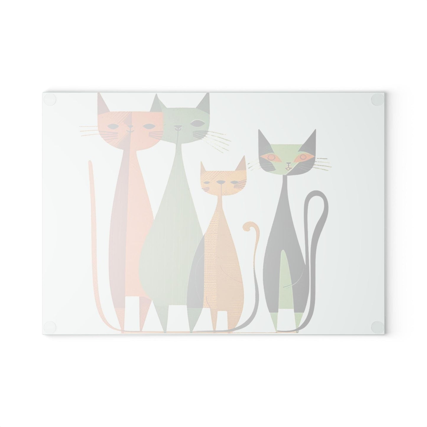 Mid Century Modern Cat Glass Cutting Board, Retro Kitchen Decor