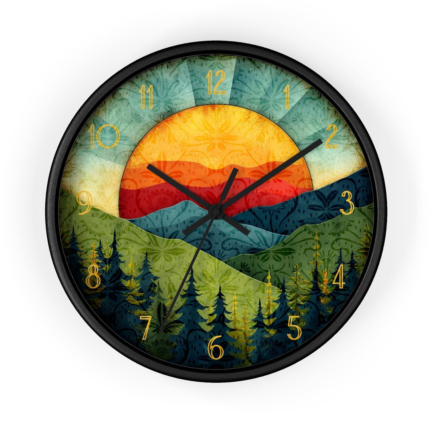 Mountain Wall Clock: Sunset Design with Silent Movement