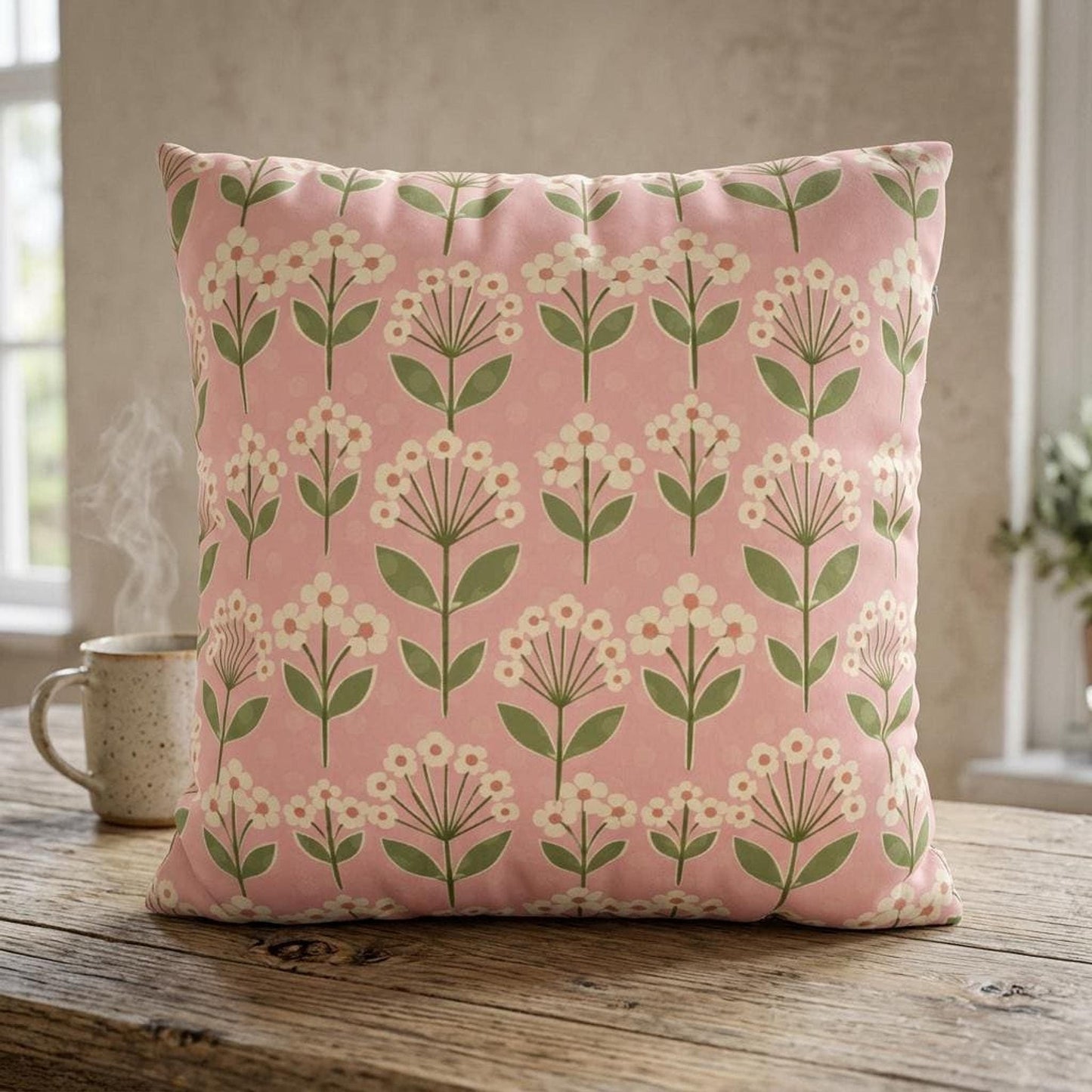 Pink Floral Pillow Cover, Double-Sided Accent with Design