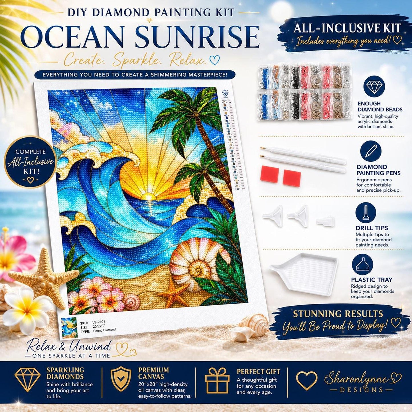 Ocean Seaside Diamond Painting Kit with Frame, DIY Craft for Lovers