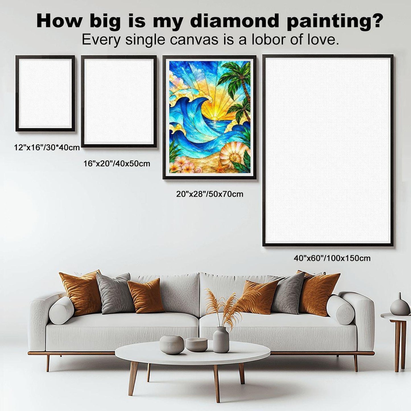 Ocean Seaside Diamond Painting Kit with Frame, DIY Craft for Lovers
