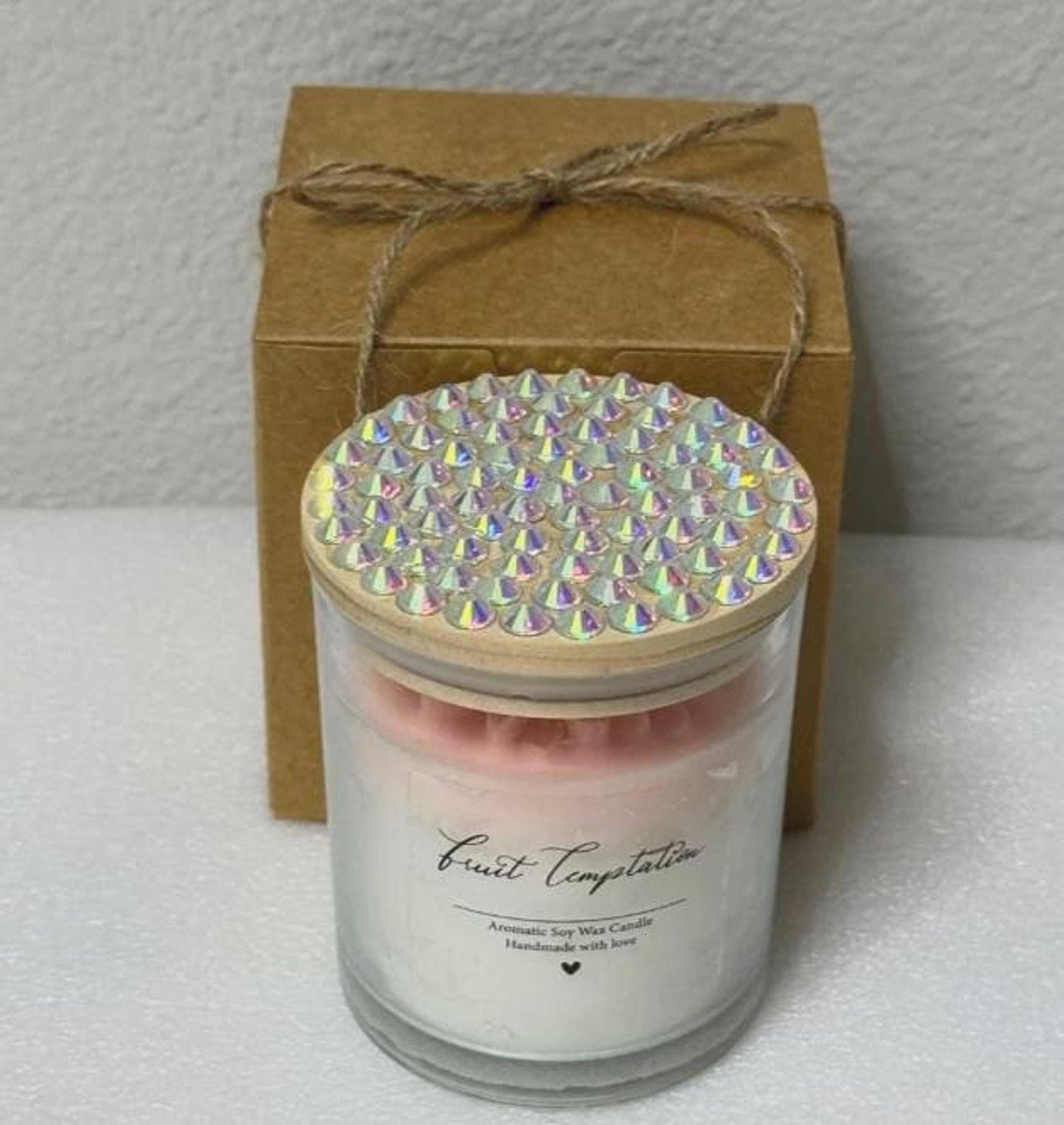 Peach Scented Candle with Rhinestone Lid – Floral Home Decor
