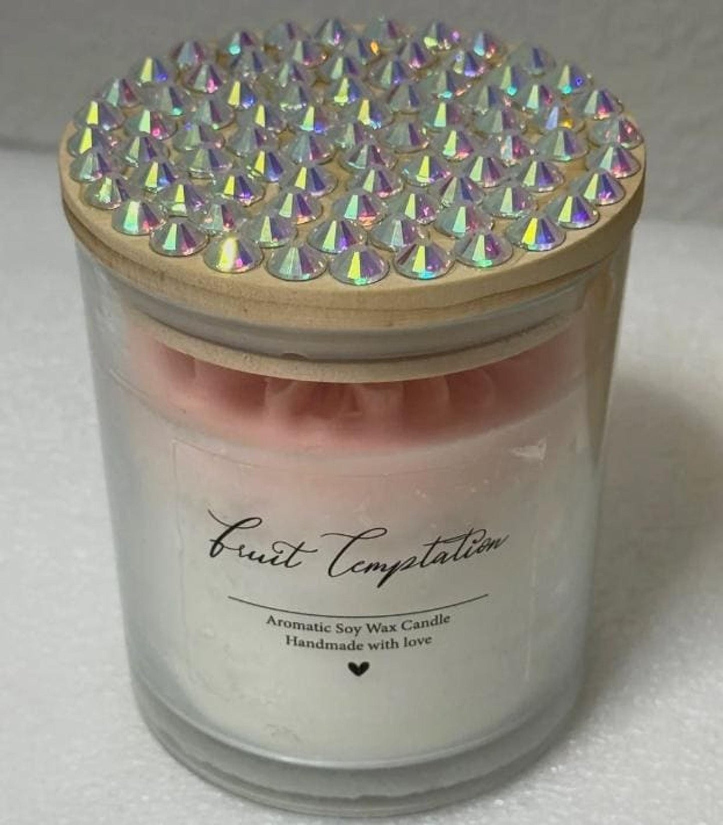 Peach Scented Candle with Rhinestone Lid – Floral Home Decor