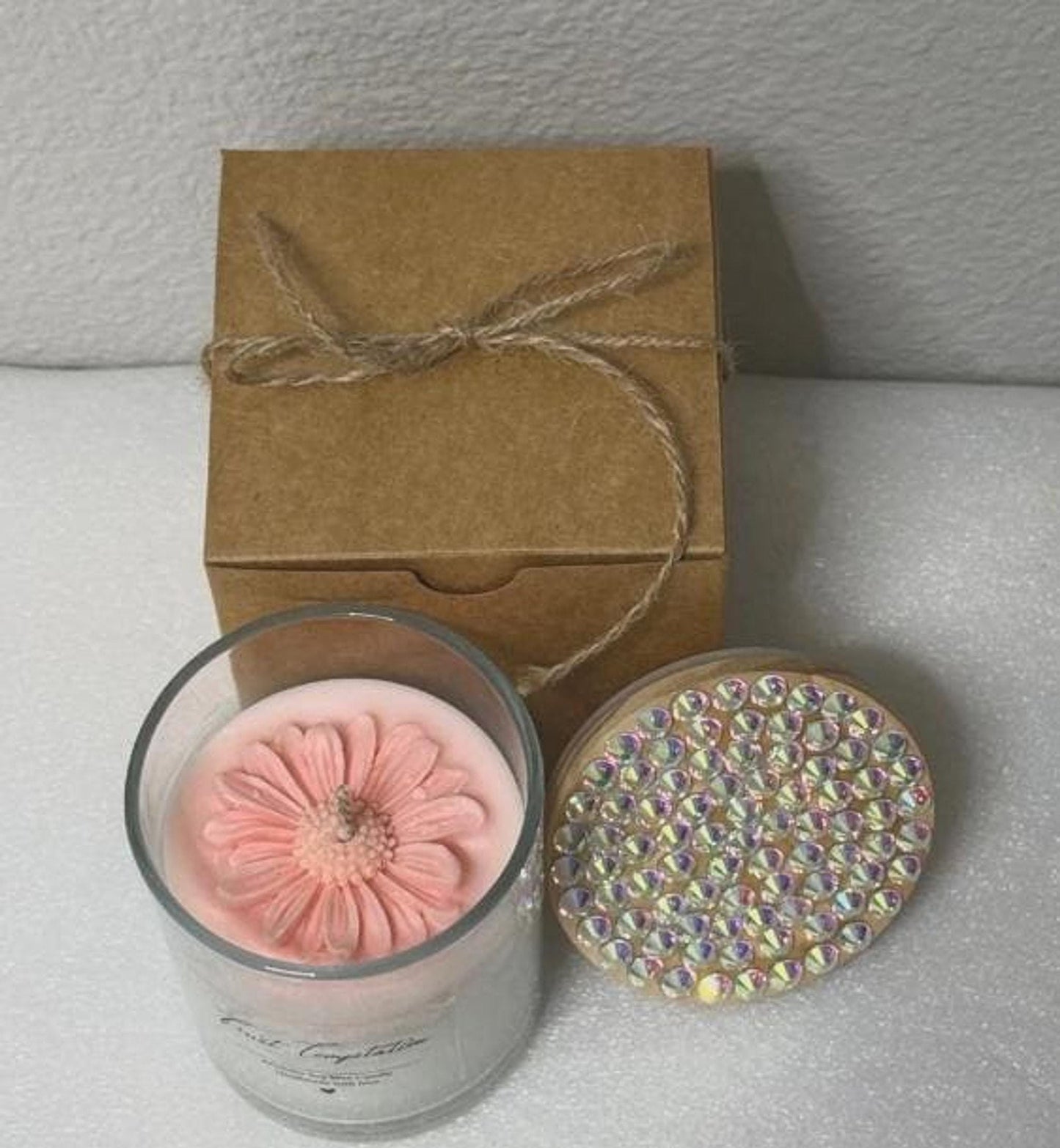 Peach Scented Candle with Rhinestone Lid – Floral Home Decor