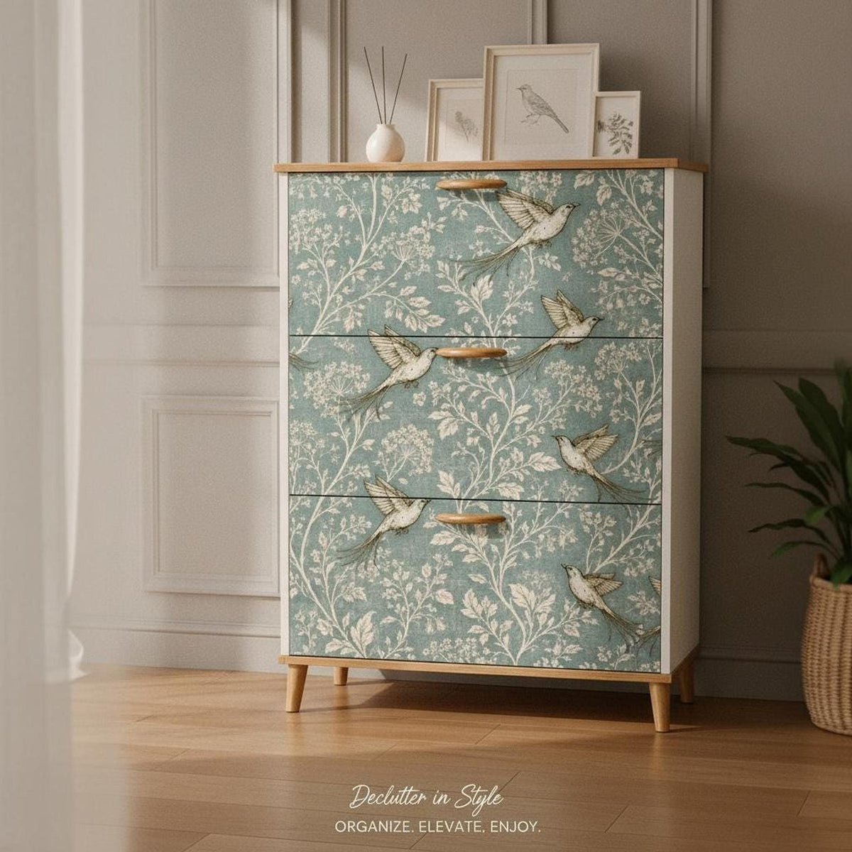 Vintage Shoe Cabinet with Blue Bird Design, Made in USA