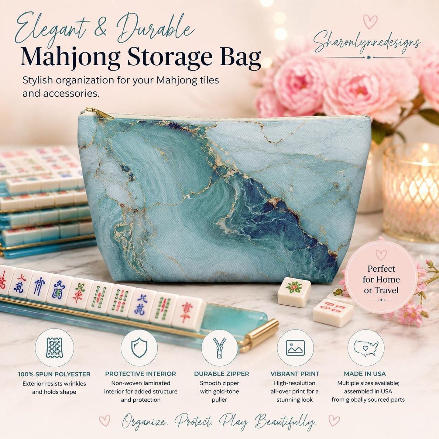 Marble Sky Accessory Pouch, Travel Cosmetic Bag with Gold Zipper